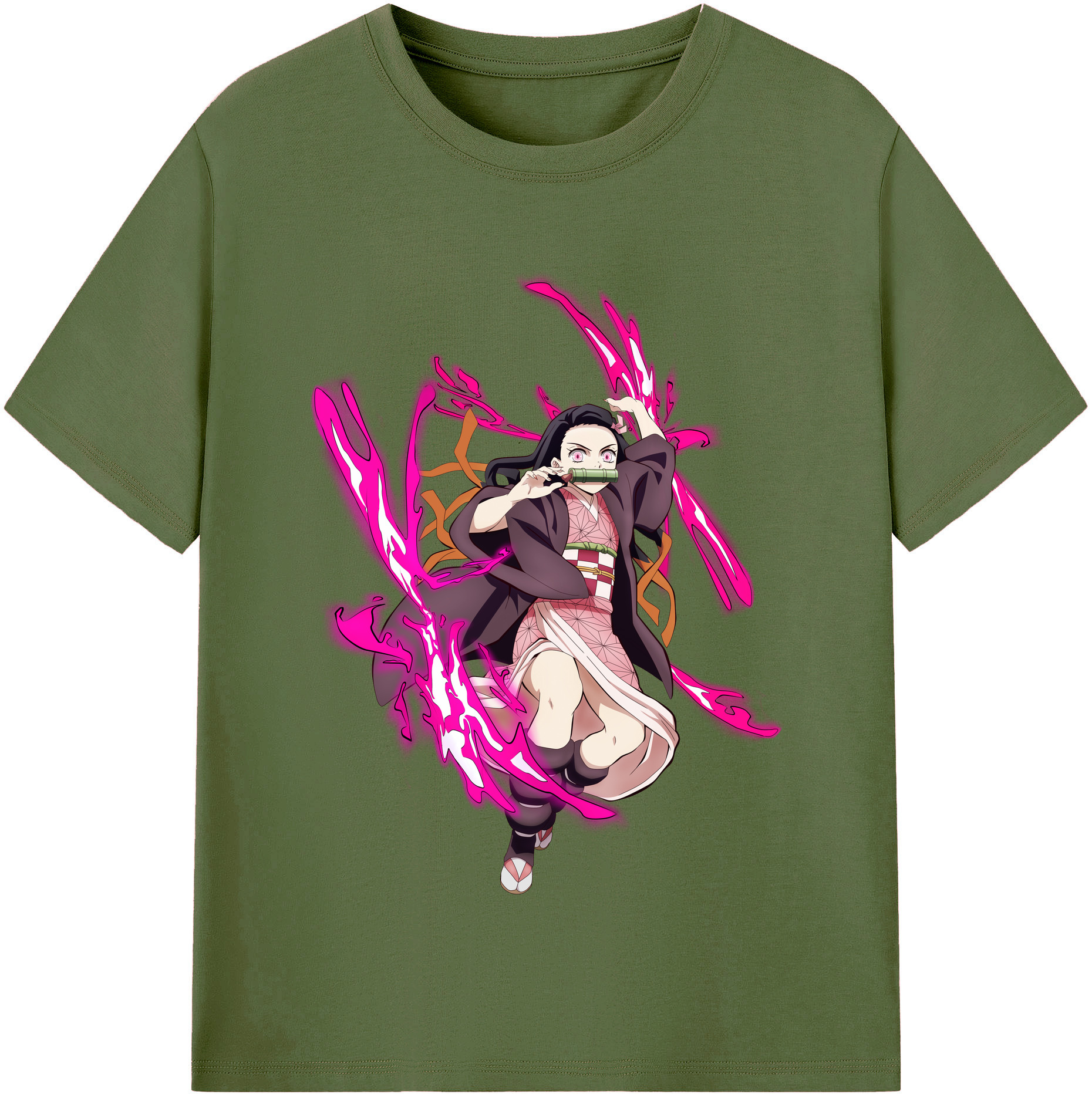 （画像用） 鬼滅の刃（きめつのやいば）竈門 禰󠄀豆子／かまど ねずこ Kamado Nezuko 綿100％半袖Tシャツ（フロントプリント）